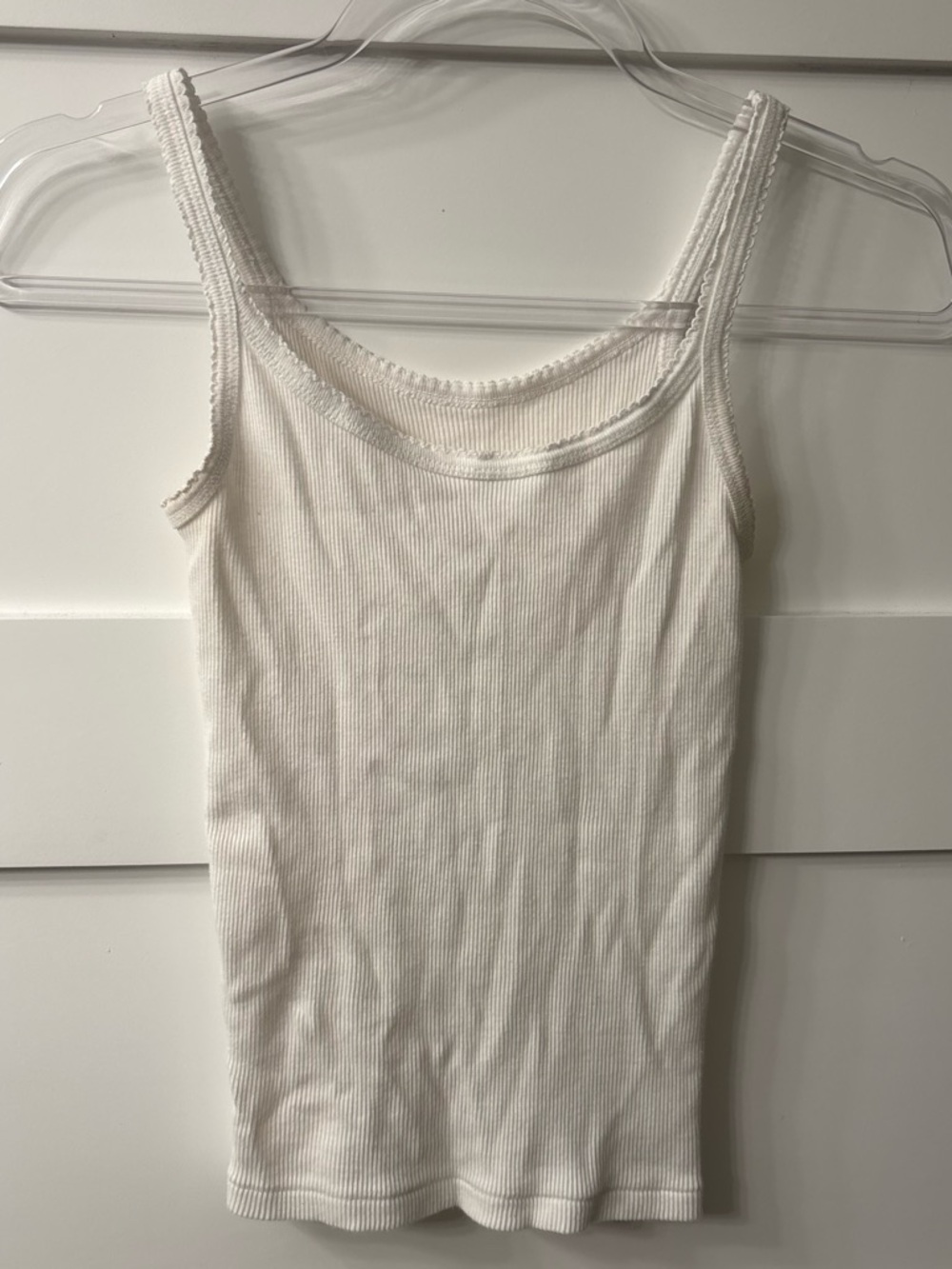 Brandy Melville White 100% Cotton Crochet Trimmed Ribbed Camisole Tank
